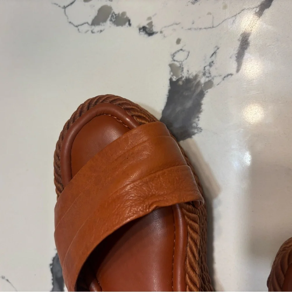 Sarto Brown Leather Women's Sandals - Picture 3 of 5